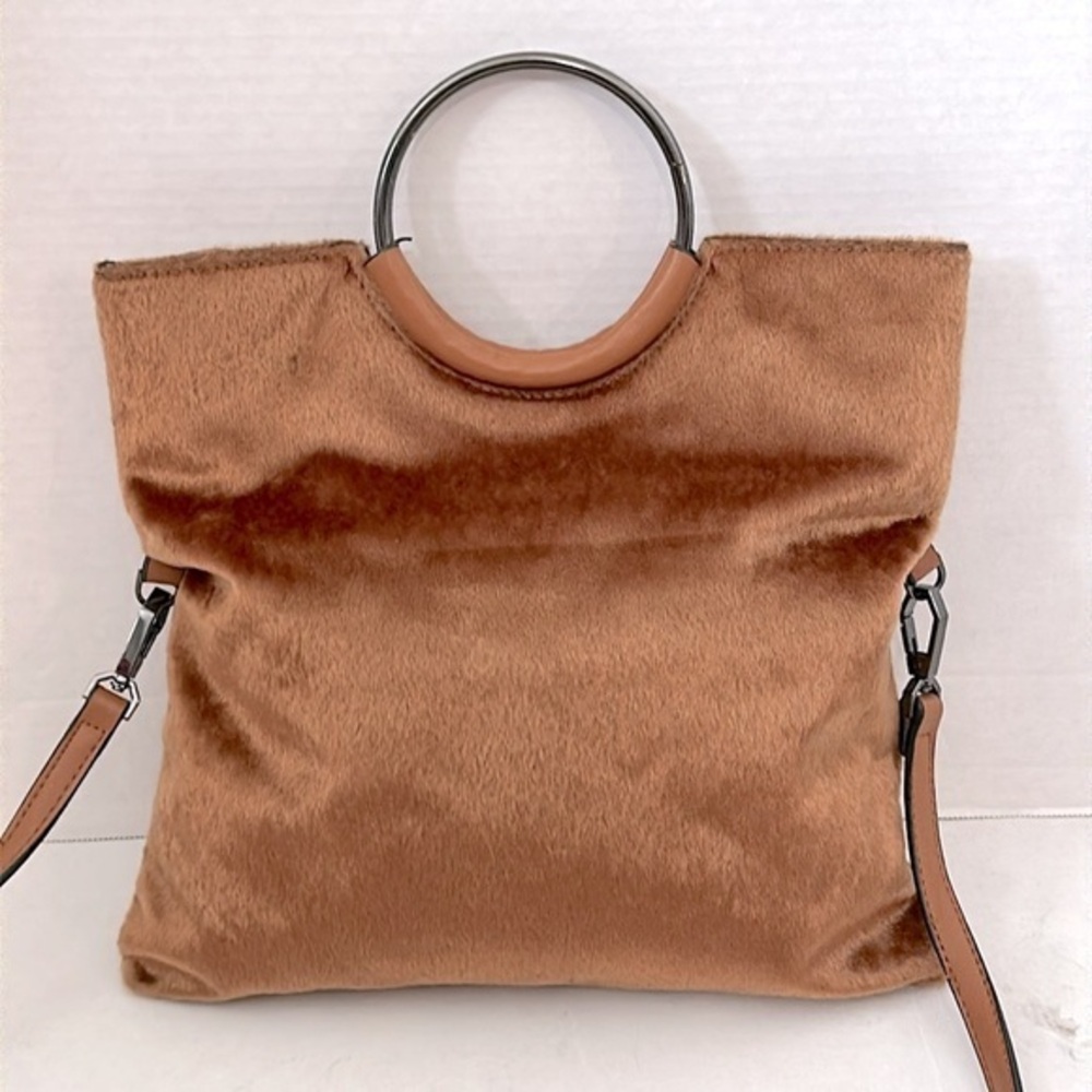 Elegant Boutique Brown faux fur Tote Bag with gunmetal Handles/crossbody EUC